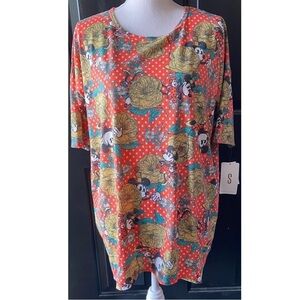 LuLaroe Disney Girlhoodcore Mickey Mouse Irma Tunic Top‎ Small Orange Polka Dots
